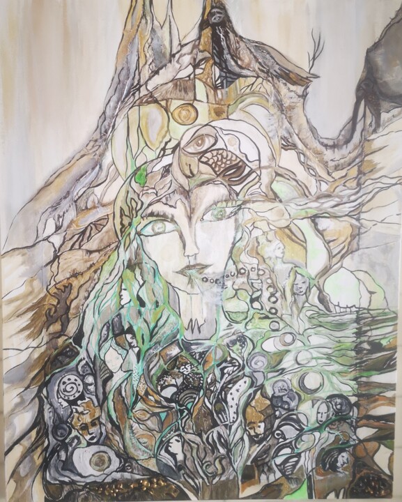 Peinture intitulée "Mixité" par Abricodéal Îles, Œuvre d'art originale, Encre Monté sur Châssis en bois