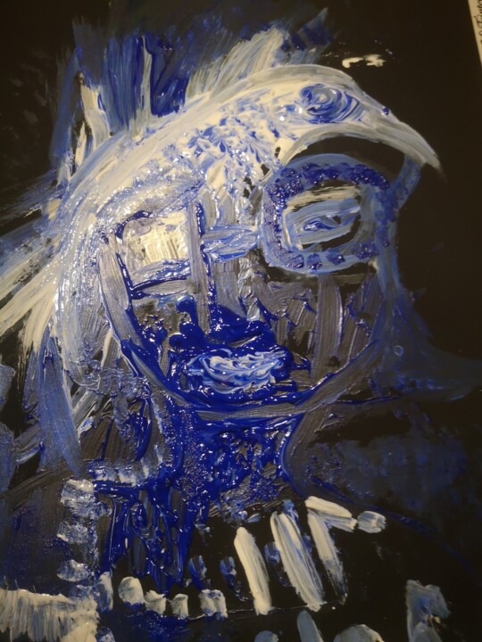 Painting titled "Zaza Blue  Auto-por…" by Abricodéal Îles, Original Artwork, Acrylic Mounted on Wood Panel