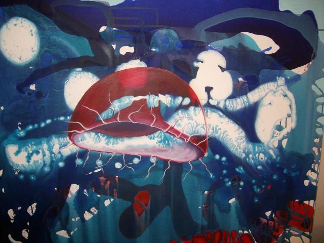 Painting titled "jellyfish and life" by Önder Bora, Original Artwork