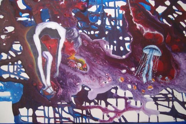 Painting titled "women and jellyfish…" by Önder Bora, Original Artwork, Oil