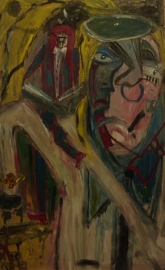 Malerei mit dem Titel "The Lit Holder" von The Abstract Surrealist, Original-Kunstwerk, Öl