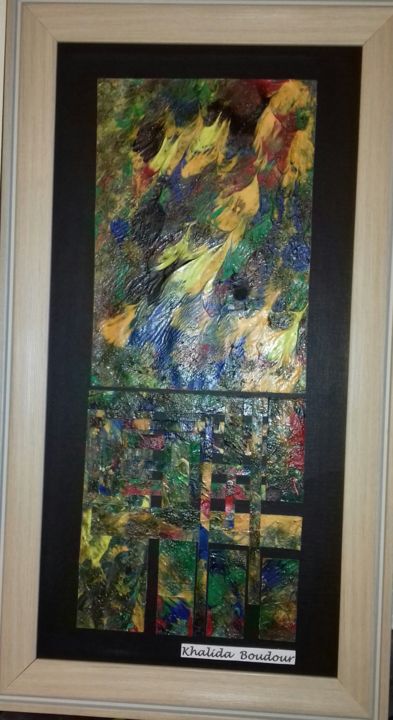 Картина под названием "L'ASYMÉTRIE" - Khalida Boudour, Подлинное произведение искусства, Коллажи Установлен на Деревянная ра…