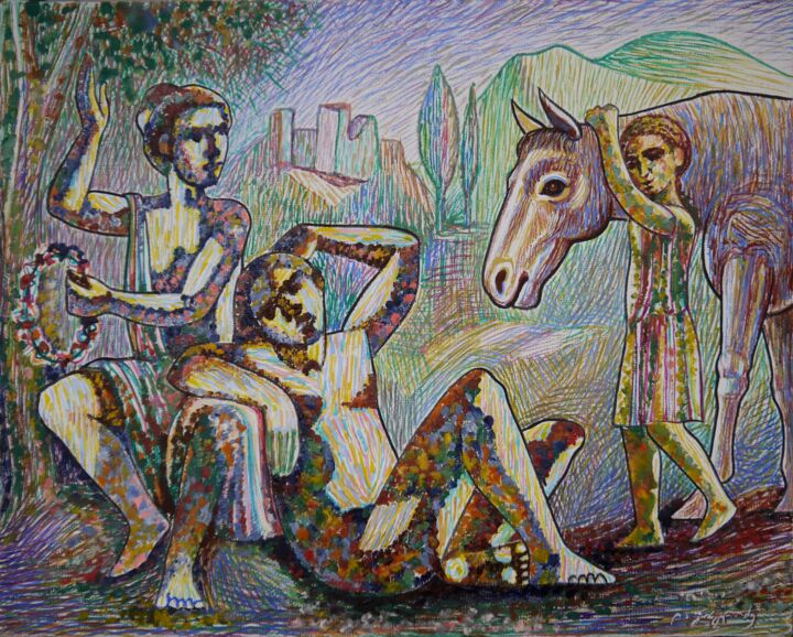 Painting titled "The idyll" by Levan Goglidze, Original Art, Encaustic