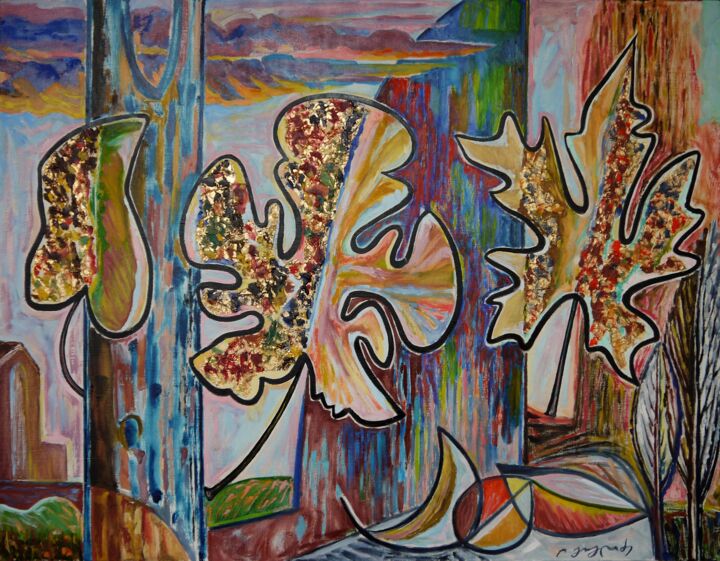 Painting titled "Autumn leaf fall" by Levan Goglidze, Original Art, Oil