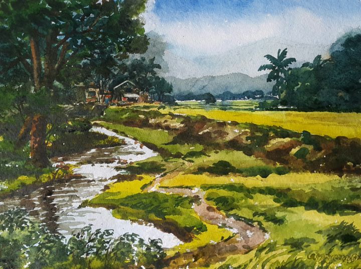 Painting titled "On the way to you-3" by Abu Naser Robii, Original Art, Watercolor