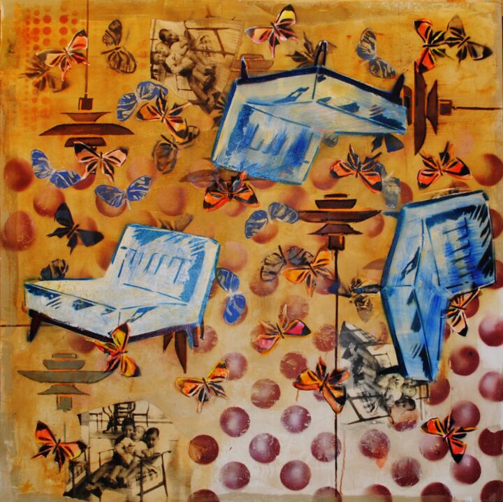 Peinture intitulée "cadeiras" par Marcelo Abuchalla, Œuvre d'art originale, Pochoir