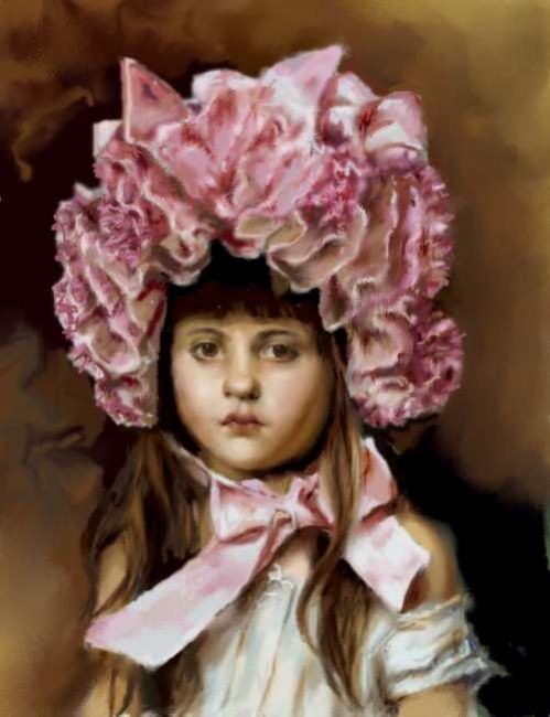 Digital Arts titled "Girl with pink hat" by Andrew Volodutsky, Original Artwork, Digital Painting