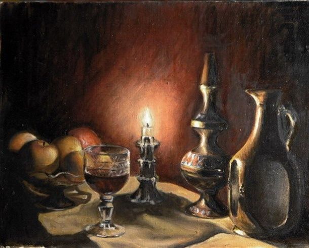 Painting titled "Still Life with can…" by Andrew Volodutsky, Original Artwork, Oil