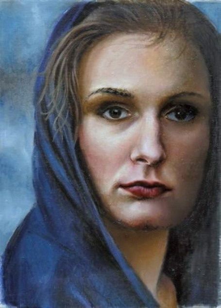 Painting titled "Lady in blue" by Andrew Volodutsky, Original Artwork, Oil