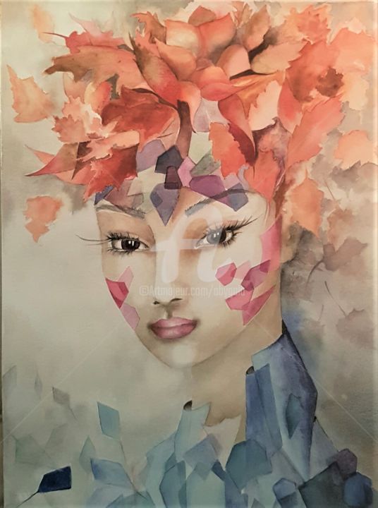 Painting titled "Effeuillage" by Abygala, Original Artwork, Watercolor