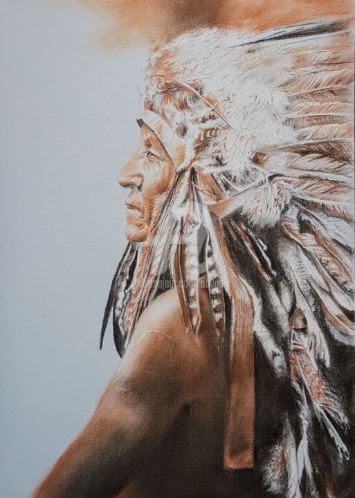 Drawing titled "Indien" by Abygala, Original Artwork, Charcoal