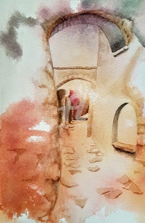 Peinture intitulée "Chemin de traverse…" par Abygala, Œuvre d'art originale, Aquarelle