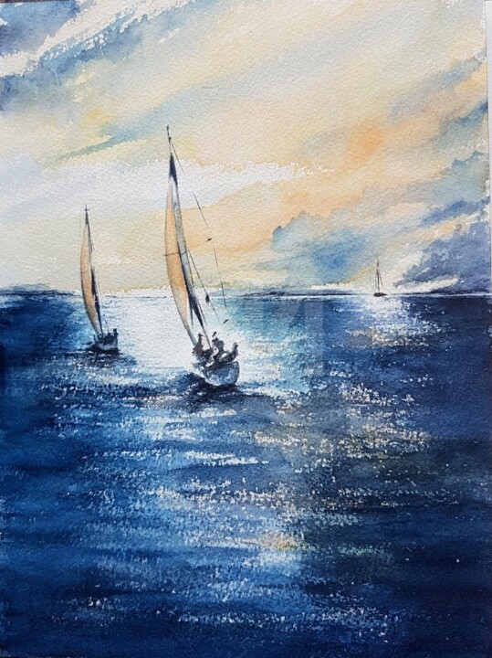 Peinture intitulée "Voyage en mer" par Abygala, Œuvre d'art originale, Aquarelle
