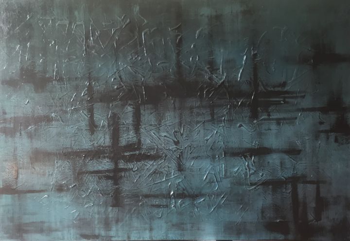 Painting titled "Bleu obscur" by Amaury Campagne, Original Artwork, Acrylic