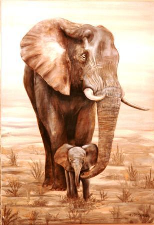 Peinture intitulée "Les éléphants" par Carole Accursi, Œuvre d'art originale, Autre