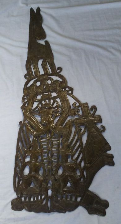 Sculpture titled "Ceremonial November…" by Peralte Falaise, Original Artwork, Metals Mounted on Metal