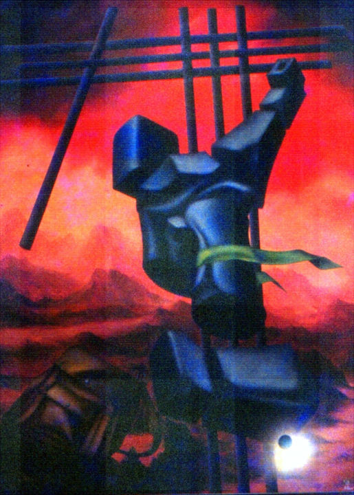 Painting titled "Fase Ciber - Trilog…" by Acencio, Original Artwork, Oil