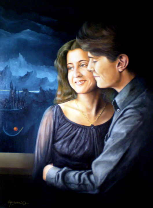 Painting titled "Retrato de casal" by Acencio, Original Artwork, Oil