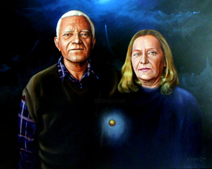 Pintura intitulada "Retrato de casal 02" por Acencio, Obras de arte originais, Óleo