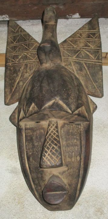 Sculpture intitulée "Tete Bambara-1.jpg" par Baudouin Achadé, Œuvre d'art originale, Bois