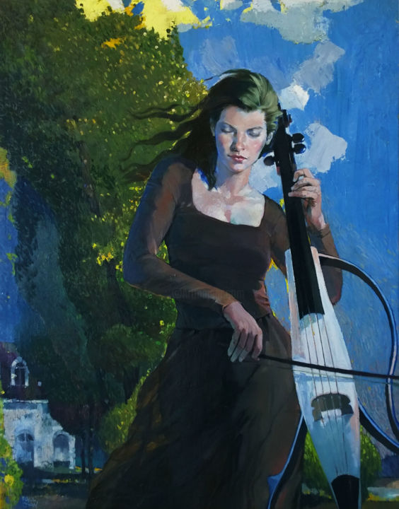 Schilderij getiteld "violoniste-1" door Paulchan, Origineel Kunstwerk, Olie
