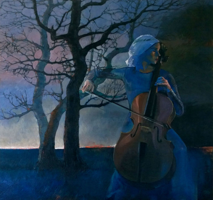 Painting titled "violoniste-2" by Paulchan, Original Artwork, Oil