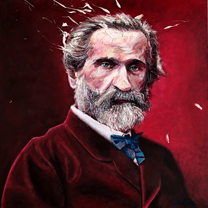 Pittura intitolato "Giuseppe Verdi" da Achille Chiarello, Opera d'arte originale, Olio