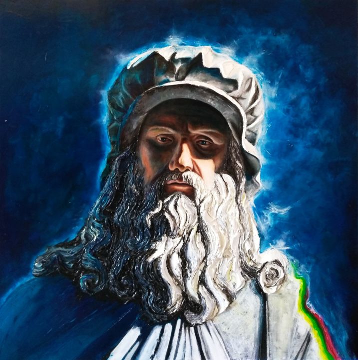 Painting titled "Leonardo da Vinci" by Achille Chiarello, Original Artwork, Oil