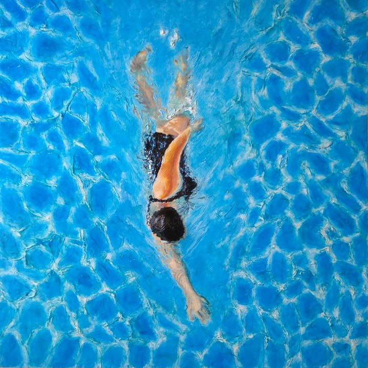Painting titled "The swimmer 2" by Achille Chiarello, Original Artwork, Oil