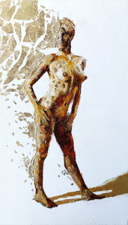 Painting titled "Gold woman" by Achille Chiarello, Original Artwork, Oil