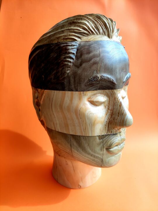 Sculpture intitulée "Head of a woman" par Achille Chiarello, Œuvre d'art originale, Bois