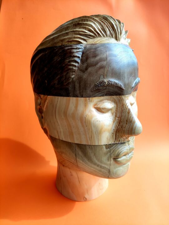 Sculpture titled "Head of a woman" by Achille Chiarello, Original Artwork, Wood