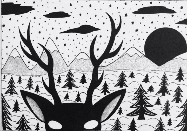 Drawing titled "Winter" by Fog Area, Original Artwork, Ballpoint pen