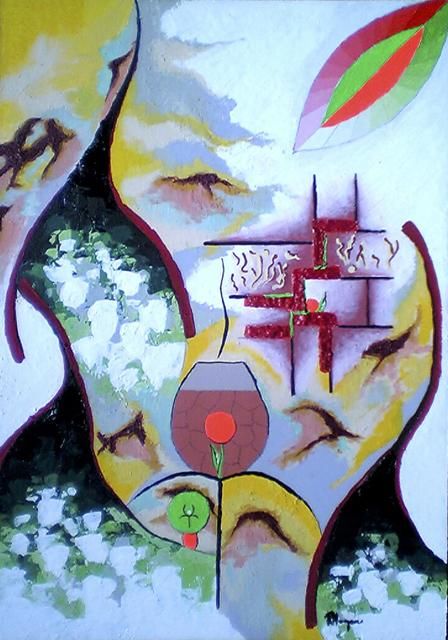 Malerei mit dem Titel "Chimera in symbiosis" von Robert Hergane, Original-Kunstwerk