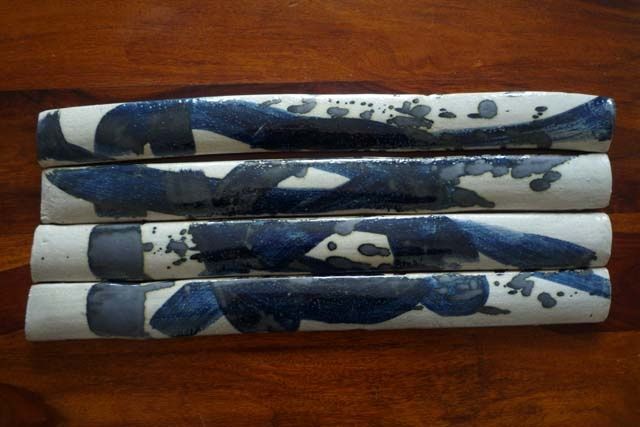 Sculpture titled "Lattes Bleues 2" by Aline Leclerc-Chalvet, Original Art,