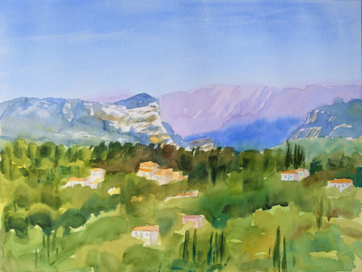 Painting titled "Baou, Provence" by Alain Crousse (ACWATERCOLORS), Original Artwork, Watercolor