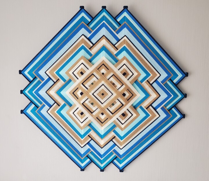 Textile Art με τίτλο "Blue-brown mandala" από Ad, Αυθεντικά έργα τέχνης, Νήμα