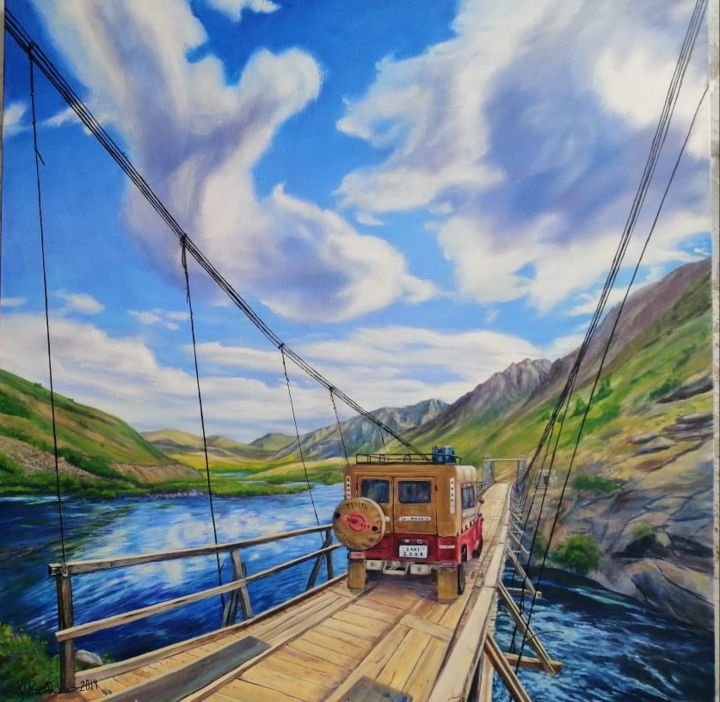 Peinture intitulée "Gultari Bridge, Ska…" par Sidra Hammad, Œuvre d'art originale, Huile