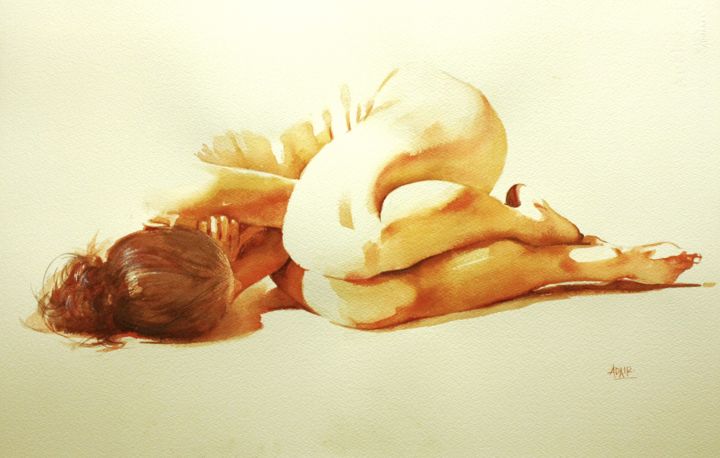Painting titled "Hugging the Light" by Pauline Adair, Original Artwork, Watercolor