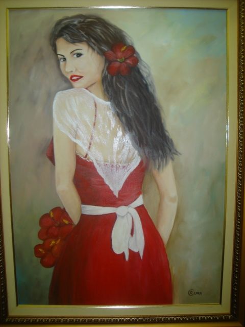Painting titled "dama de vermelho" by Acuan, Original Artwork