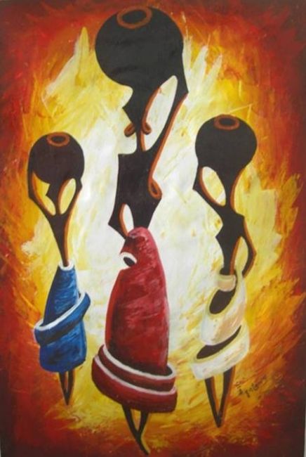 Painting titled "Pot Bearers" by Adam Fatawu, Original Artwork