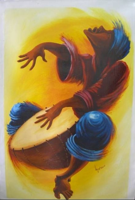 Peinture intitulée "Ecstasy Of The Drum…" par Adam Fatawu, Œuvre d'art originale