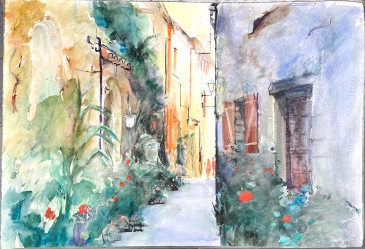 Painting titled "Ruelle aux couleurs…" by Adam Lobazanov, Original Artwork, Watercolor