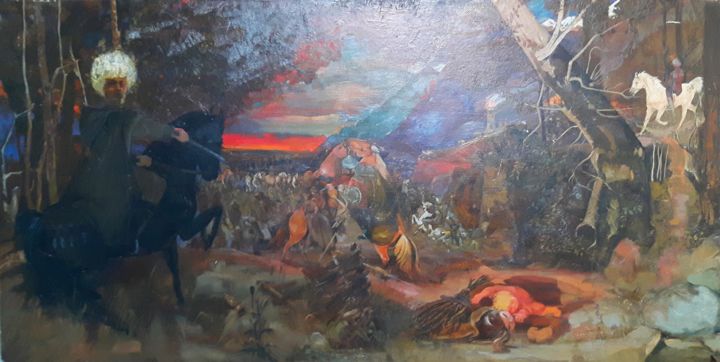 Pittura intitolato "L'invasion Mongole…" da Adam Lobazanov, Opera d'arte originale, Olio
