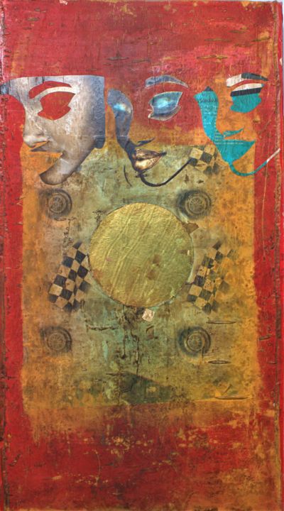Collages titled "Pays" by Adam Lobazanov, Original Artwork, Tempera Mounted on Wood Panel