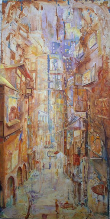 Peinture intitulée "Ruelle Bruxelloise…" par Adam Lobazanov, Œuvre d'art originale, Huile