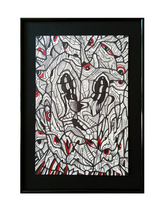 Rysunek zatytułowany „Porwanie Myszki Miki” autorstwa Adam Mikołaj Iwan, Oryginalna praca, Atrament Zamontowany na Panel dre…