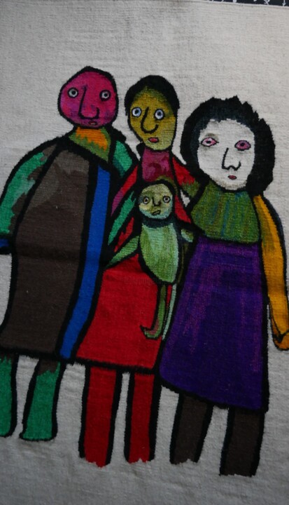 Textielkunst getiteld "La Famille" door Adam Nidzgorski, Origineel Kunstwerk, Tapijtwerk