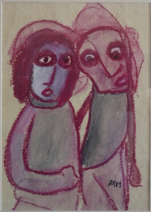 Painting titled "En couple" by Adam Nidzgorski, Original Artwork, Gouache Mounted on Cardboard