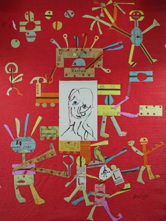 Collages intitulée "Métro Boulot Dodo" par Adam Nidzgorski, Œuvre d'art originale, Collages Monté sur Carton